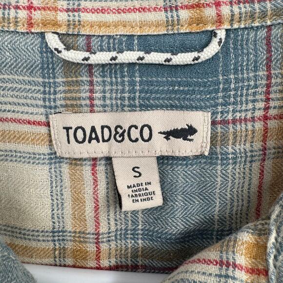 Toad&Co Recycled Cotton Blend Plaid Button Down Shirt Womens Small Blue Tan Red - Picture 8 of 14